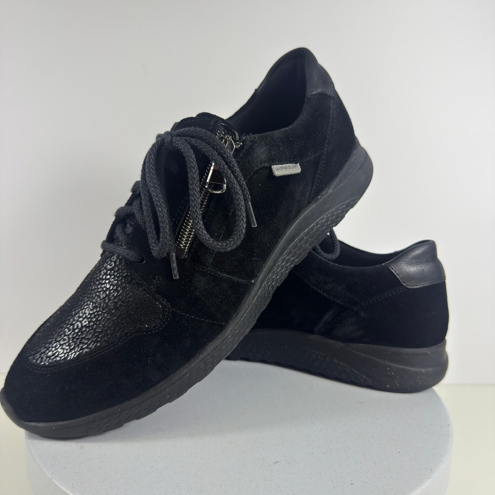 Waldlaufer Women's Black Suede Zipper Lace Up Walking‎ Sneakers Shoes Size 6.5